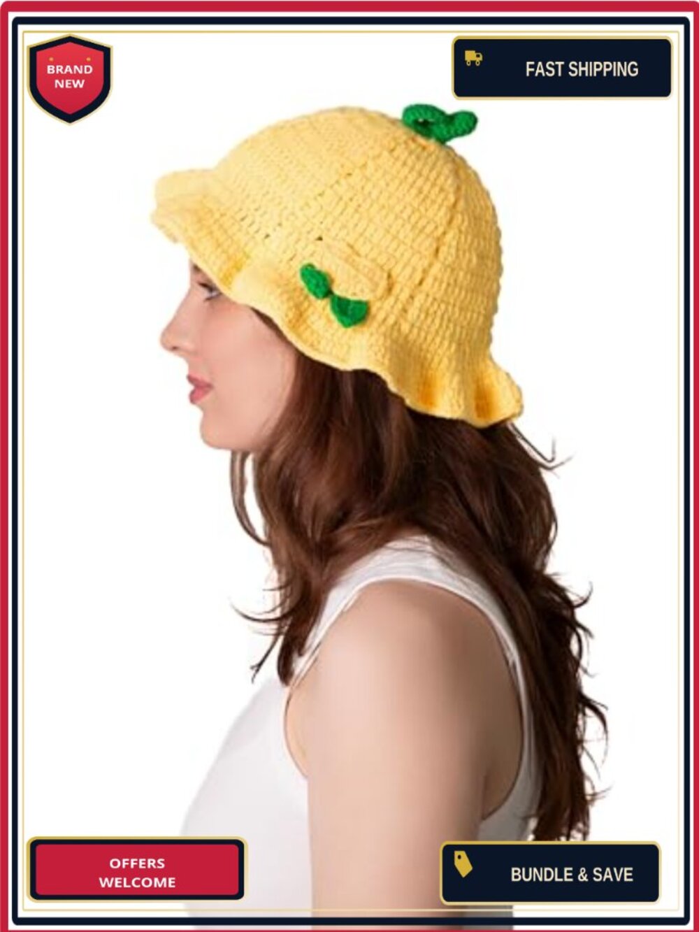 Knitted Fruit Lemon Hat Womens Halloween Cosplay Costume Accessory - Picture 2 of 5